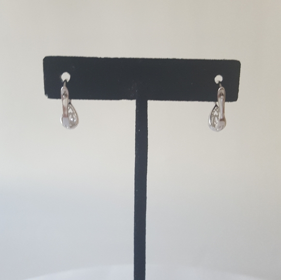 .925 Sterling Silver Cubic Zirconia 16mm Earrings New - Picture 2 of 9